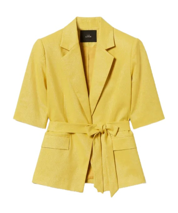 Twinset Short-sleeved Belted Blazer In Yellow