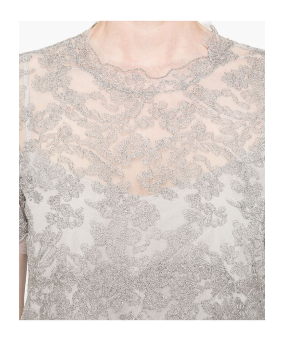 Ermanno Scervino Grey Lace-trimmed Short-sleeved T-shirt In Gray