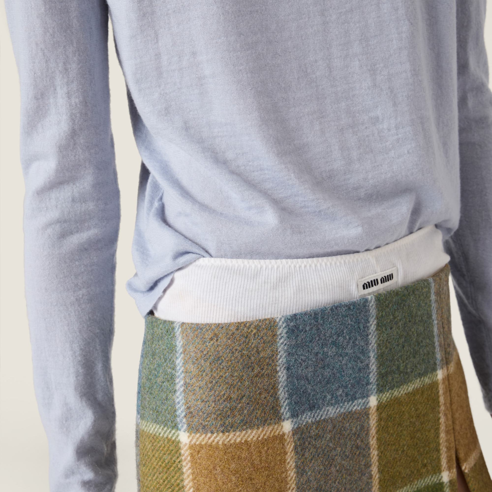 Miu Miu Three-button Logo-detail Long-sleeved T-shirt In Blue