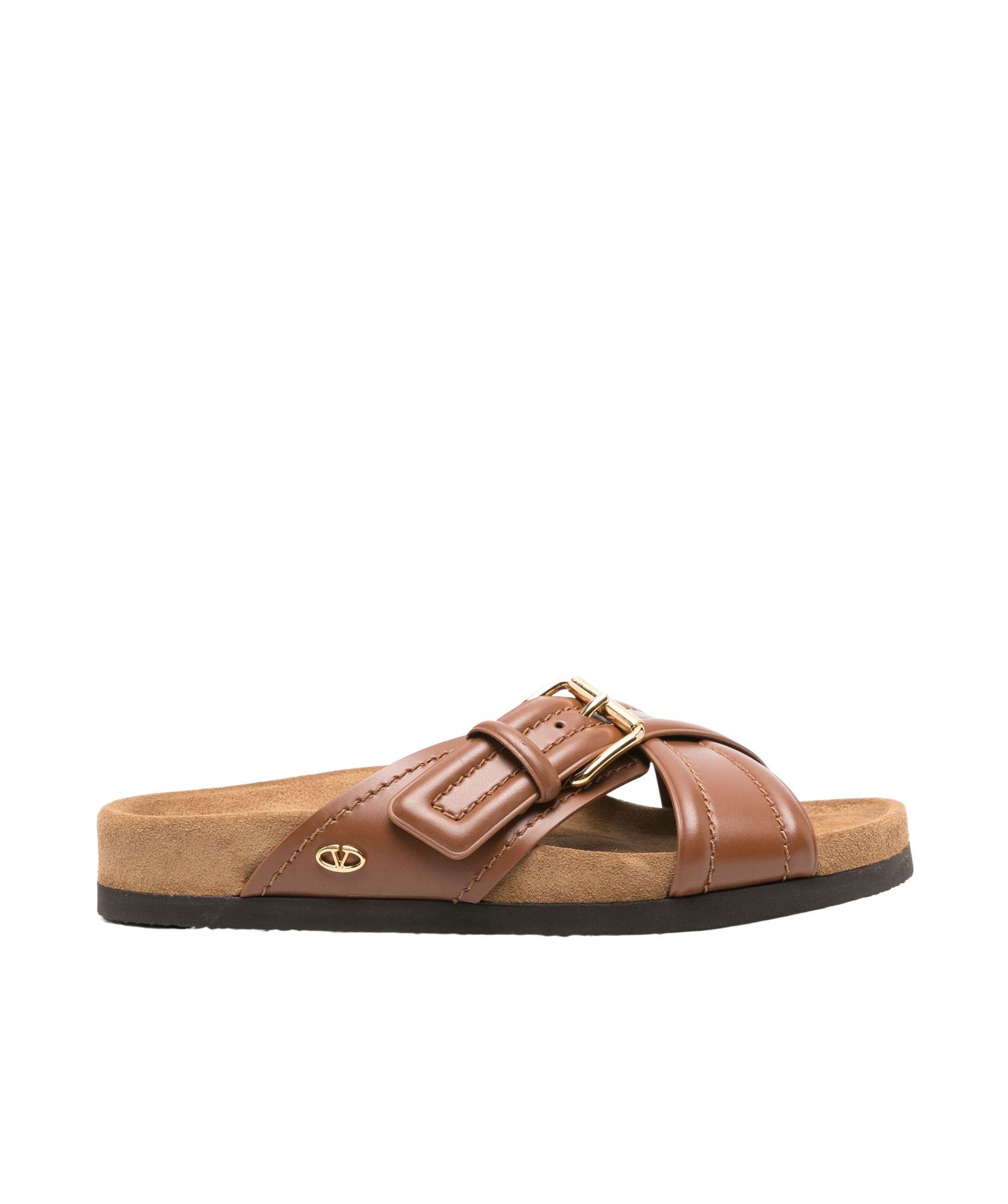 Valentino Vlogo-plaque Leather Slides In Brown