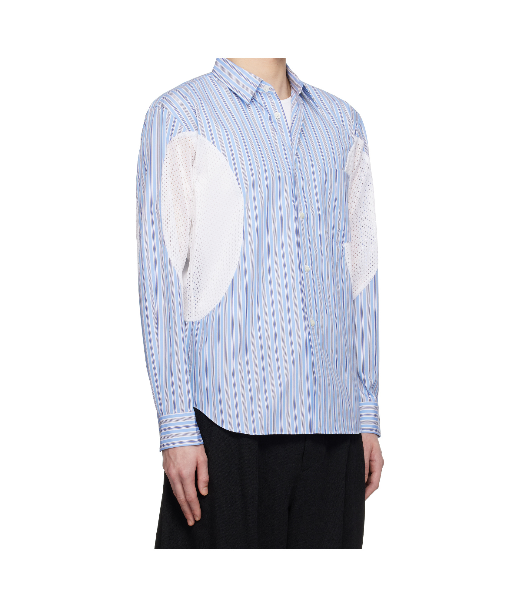 Comme Des Garçons Blue Cotton Broad Stripe X Polyester Mesh Shirt