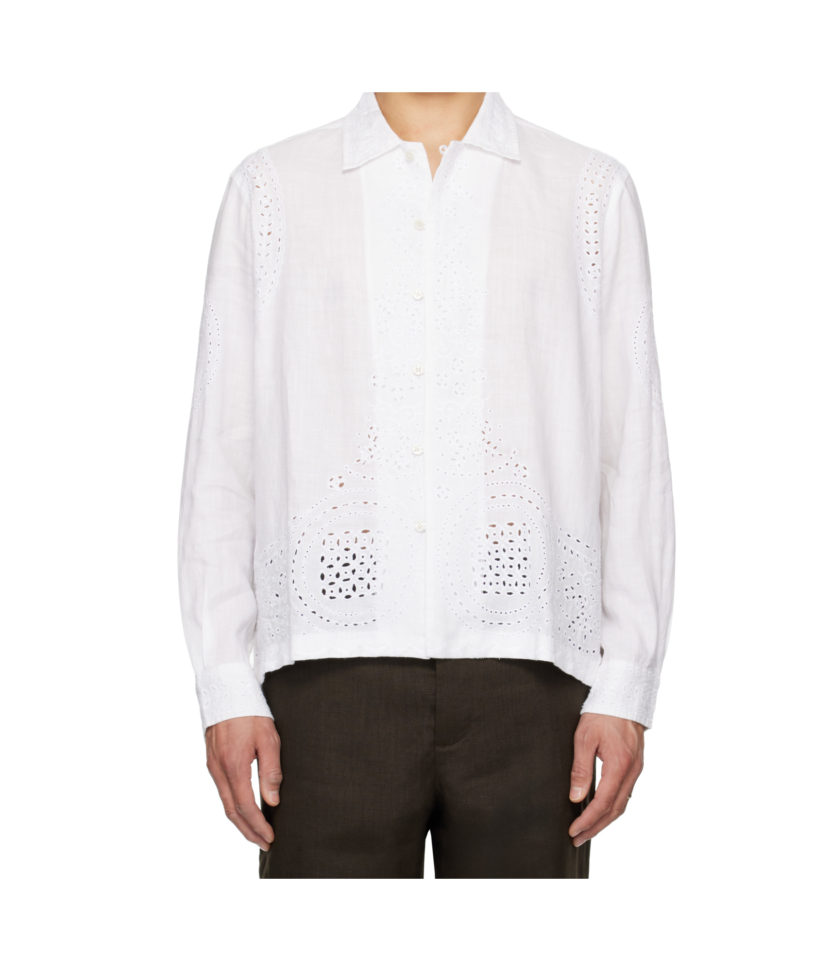 Bode Belvoir Broderie Anglaise Linen Shirt In White