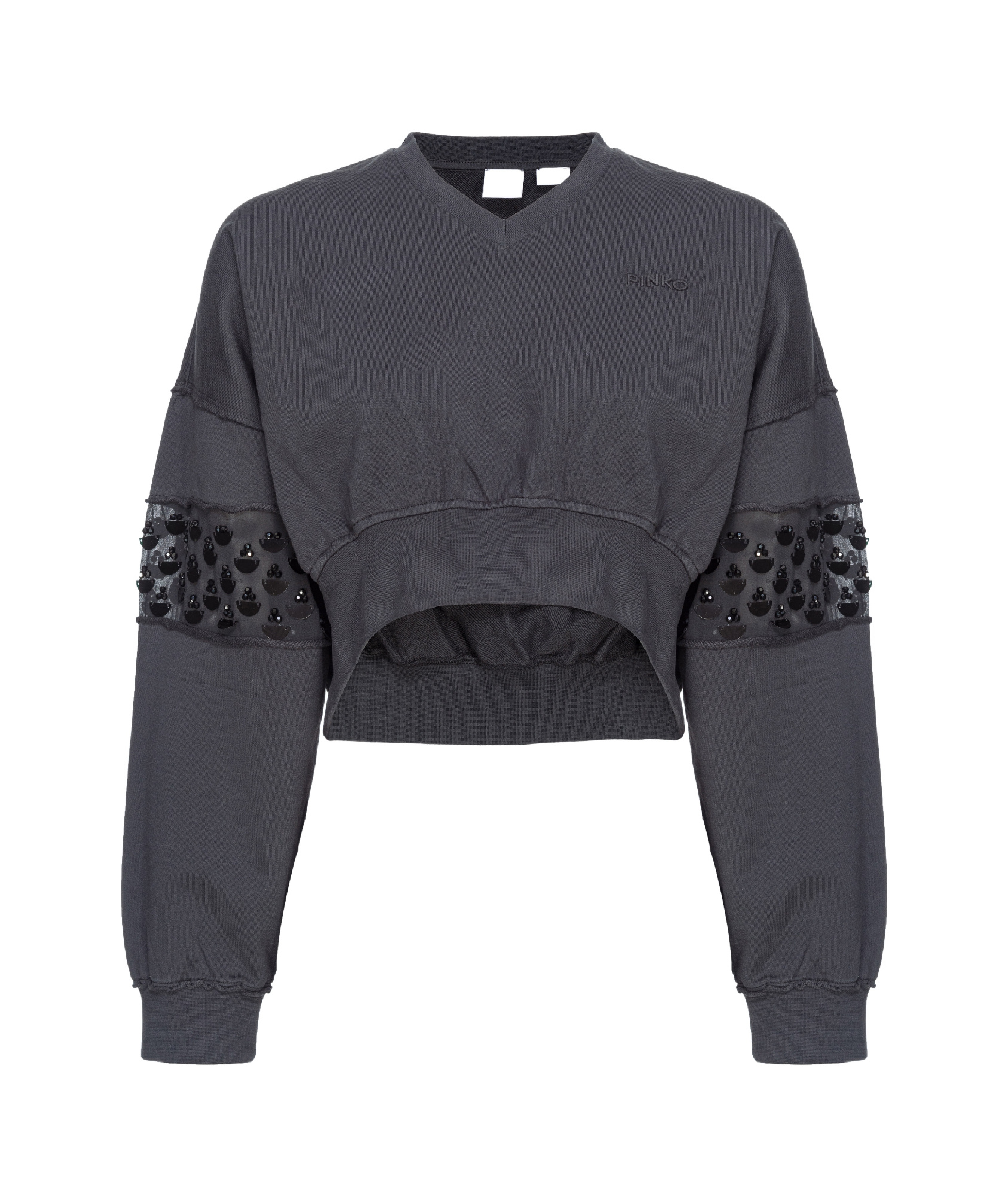 Pinko Sequin-embellished Cropped Sweatshirt In Gray