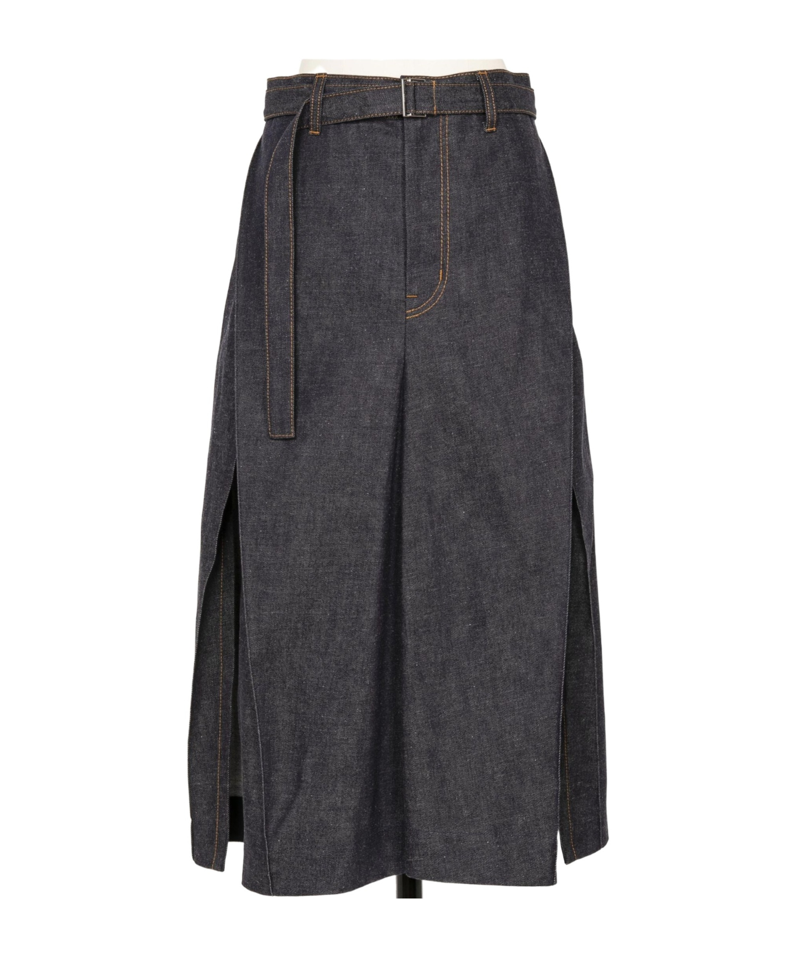 Sacai Indigo Mix Denim Midi Skirt In Black