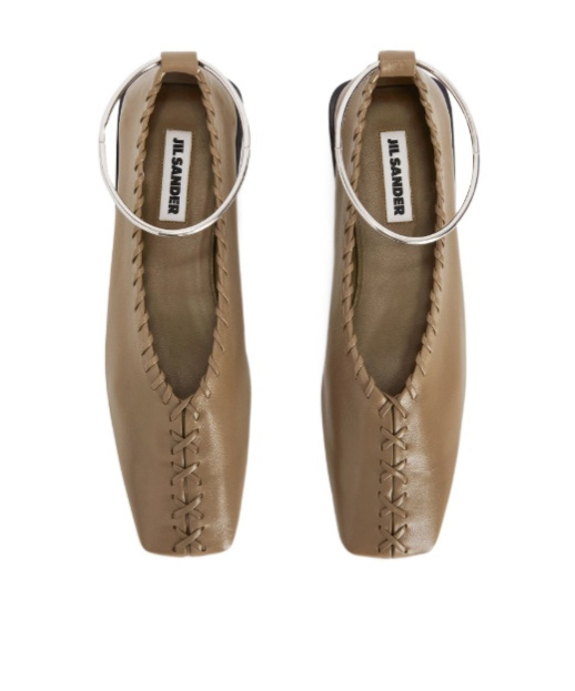 Jil Sander Green Nappa Leather Ring Ballet Flats In Brown