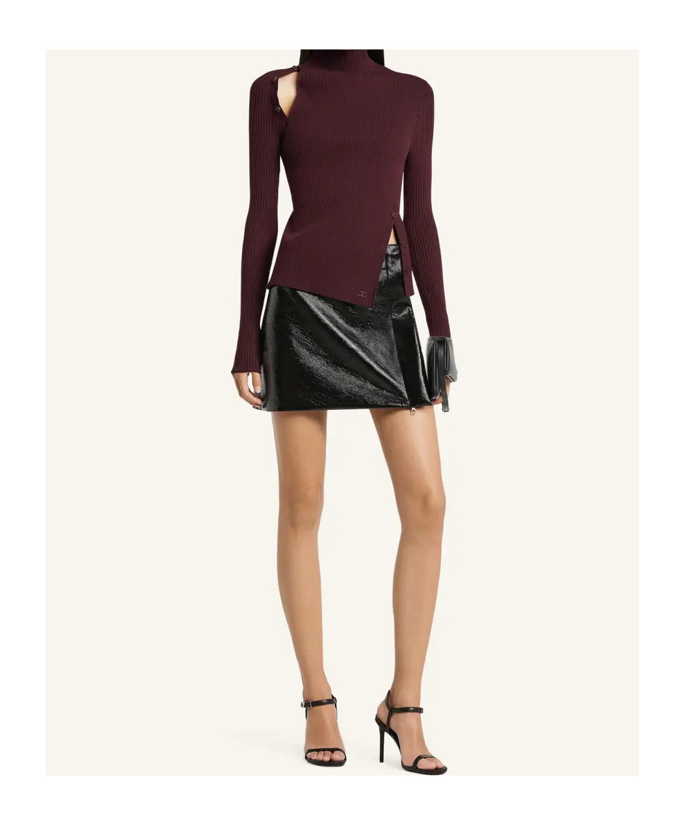 Courrèges Buttoned Ribbed Turtleneck Sweater In Burgundy