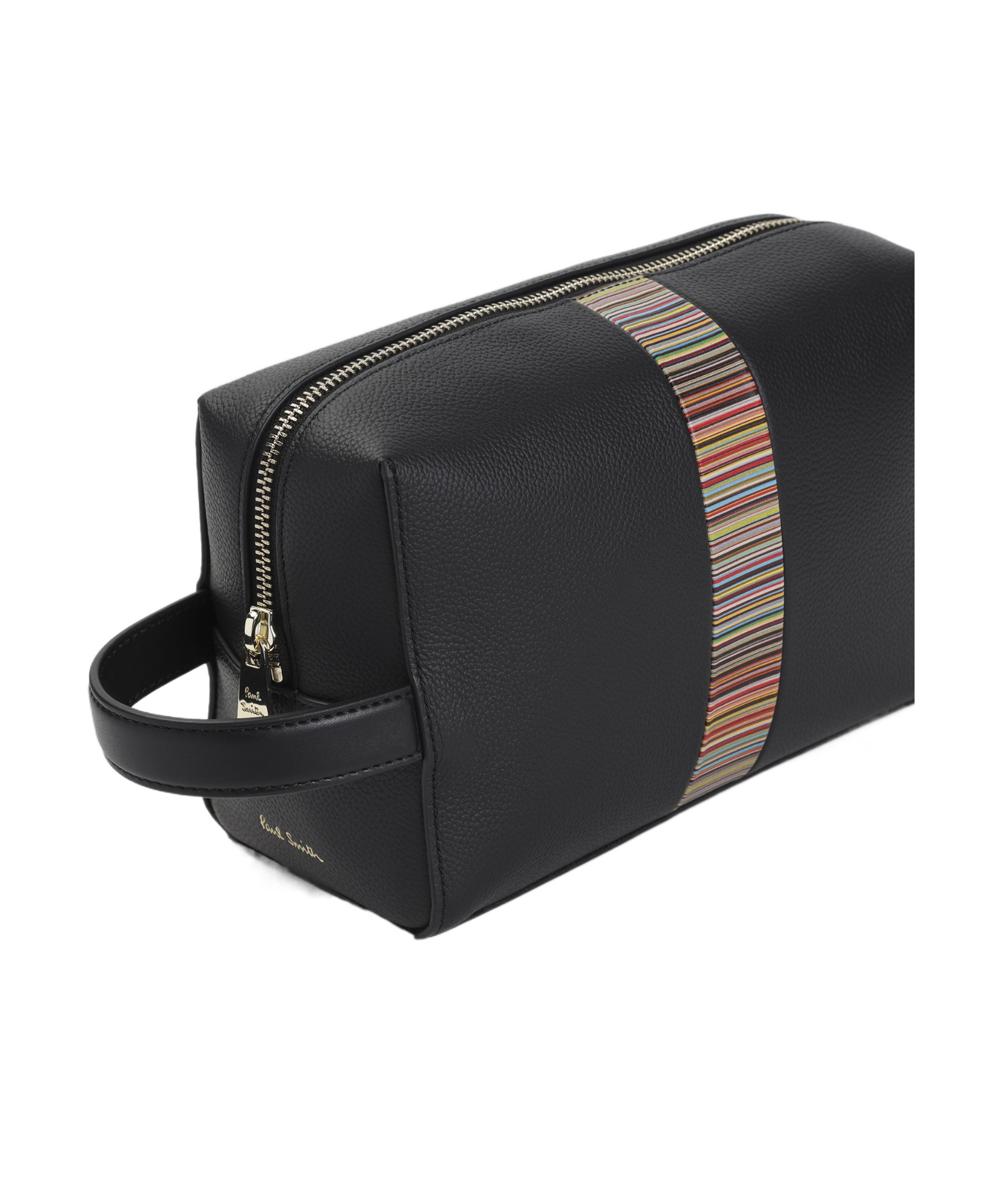 Paul Smith 'sgnature Stripe' Leather Wash Bag In Black