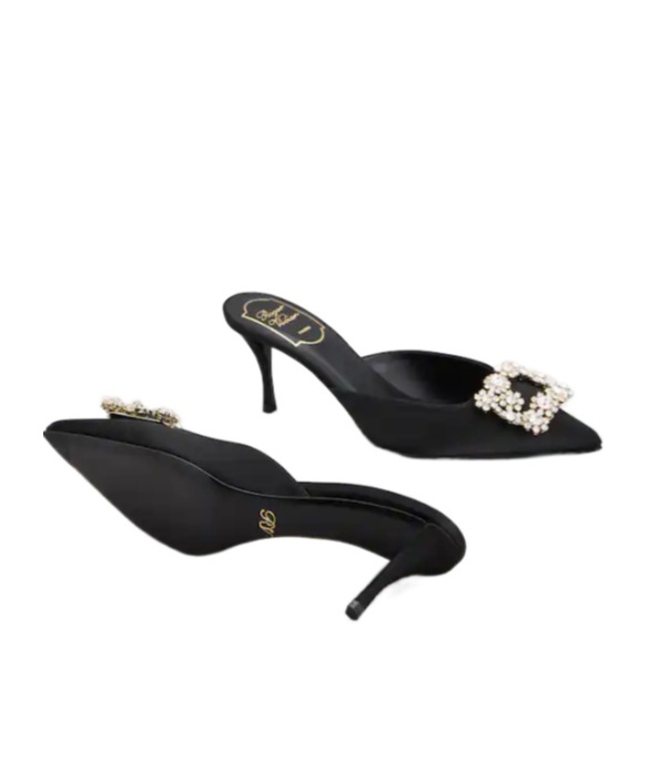 Roger Vivier Efflorescence Crystal-embellished Satin Mules In Black