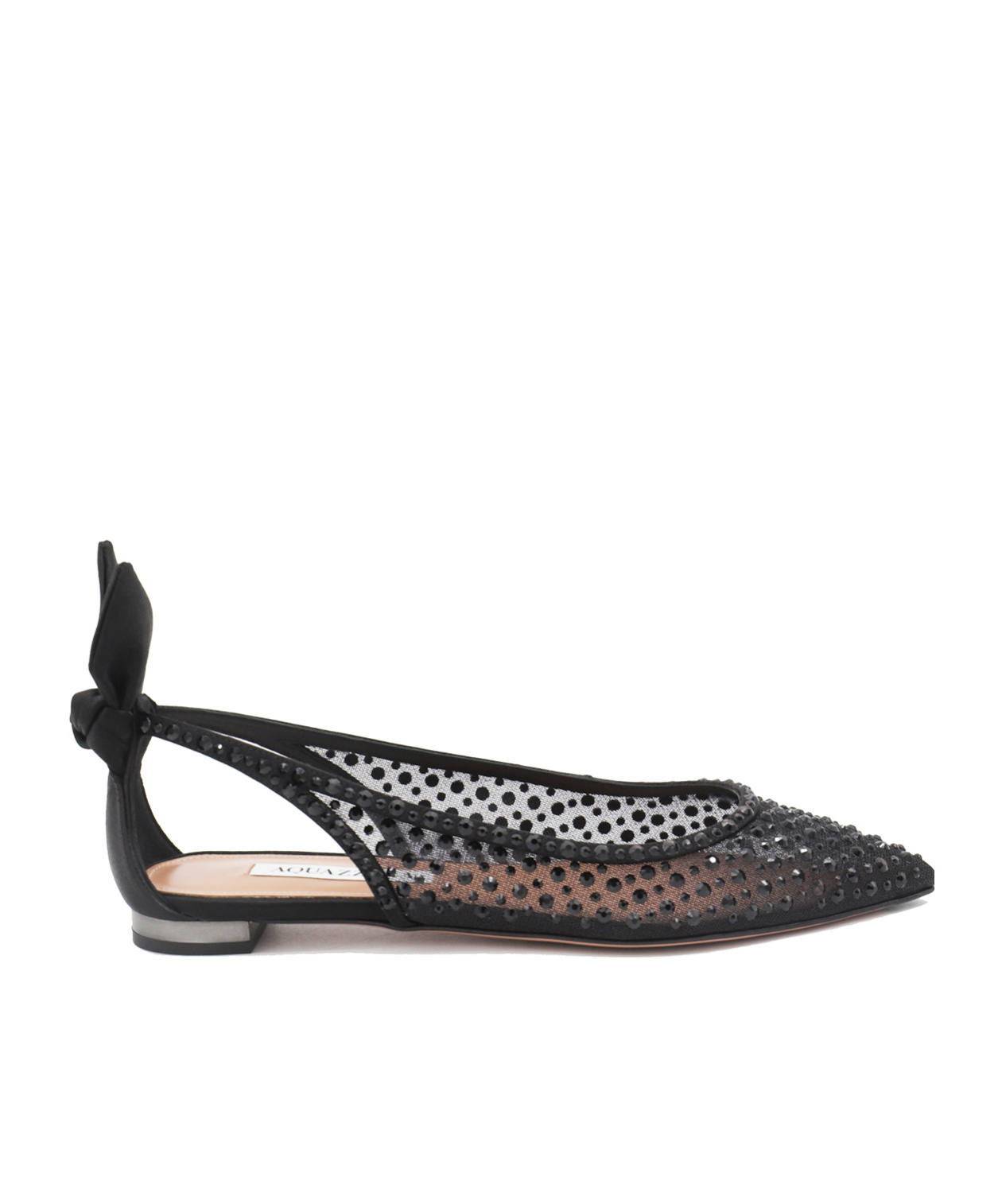 Aquazzura 10mm Bow Tie Crystal & Tulle Flats In Black