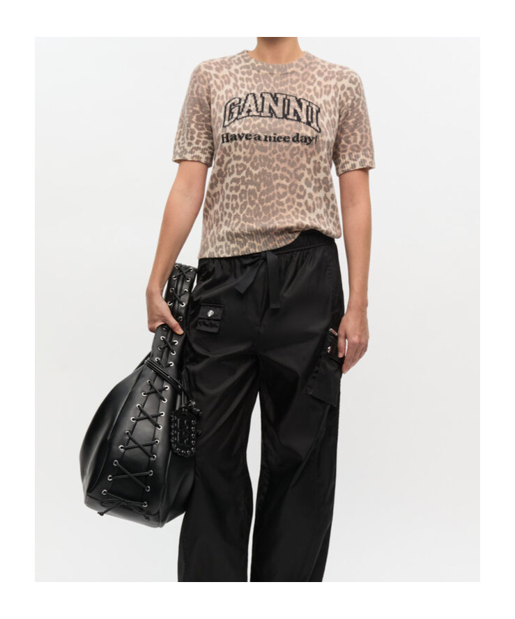 Ganni Leopard Print Wool Mix T-shirt