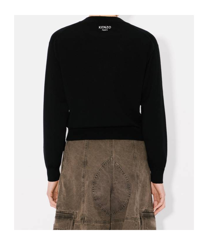 Kenzo Wool Embroidered Round-neck Cardigan In Black