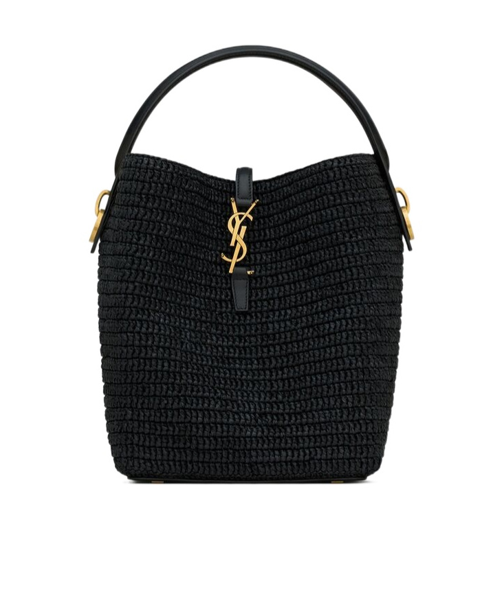 Saint Laurent Le 37 Raffia Bucket Bag In Black
