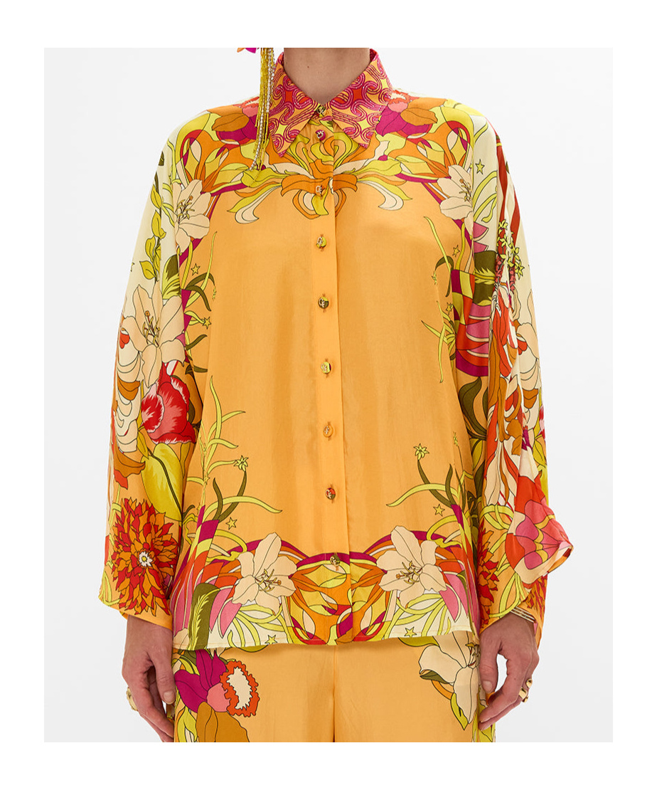 Camilla The Flower Child Society Silk Blouse In Yellow