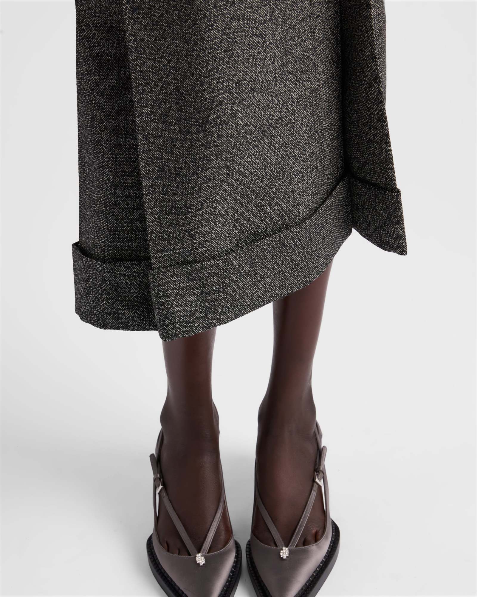 Shop Prada Mouliné Wool Midi-skirt In Black