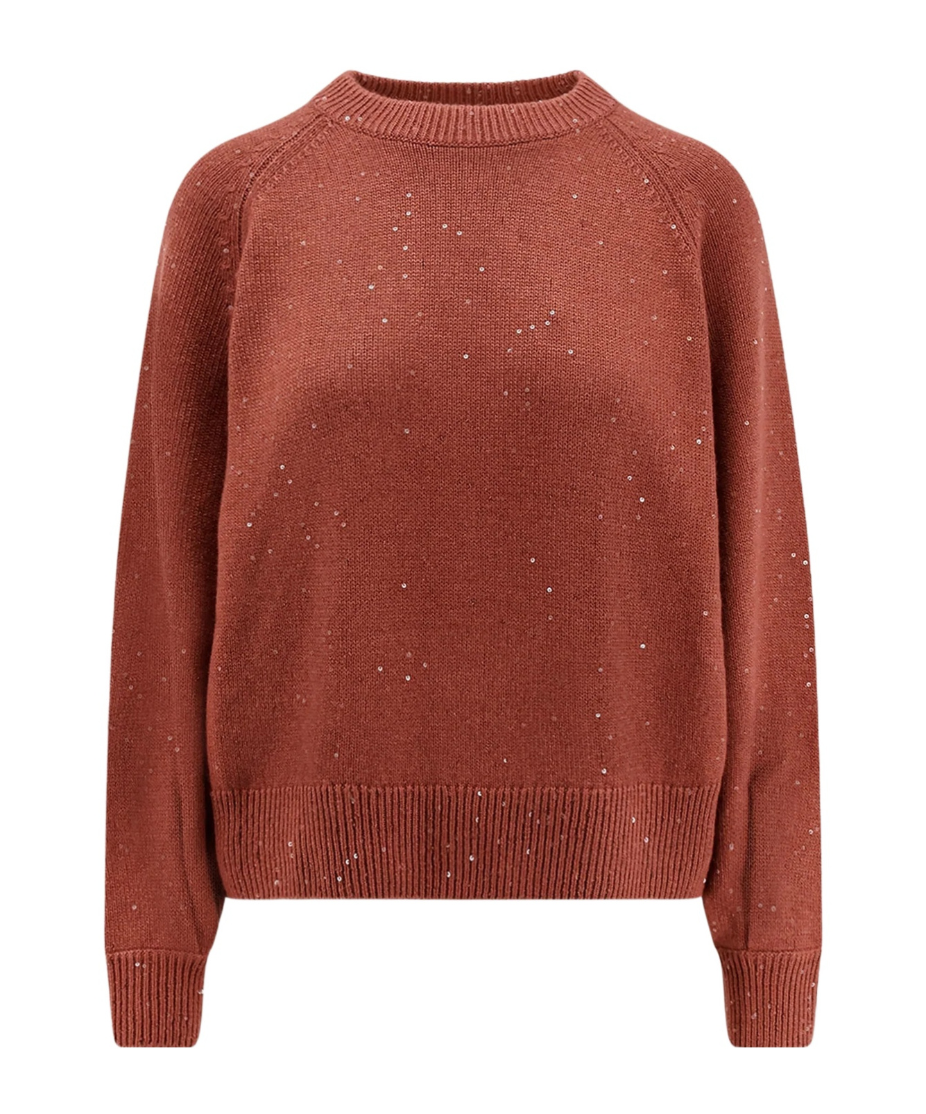 Brunello Cucinelli Cashmere And Silk Sweater With Sequins In Brown