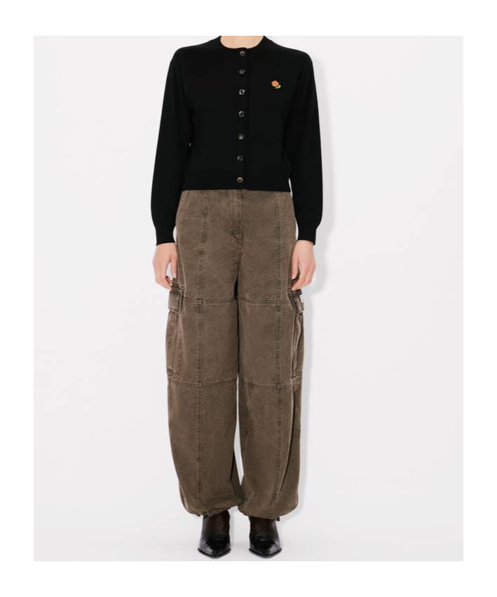 Kenzo Wool Embroidered Round-neck Cardigan In Black