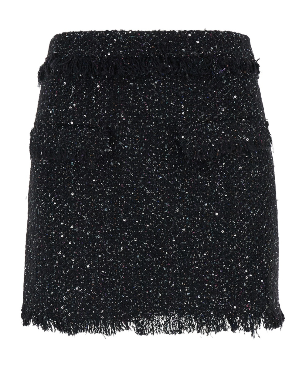 Msgm Black Mini-skirt With Multicolor Sequins In Fringed Fabric Woman In Black