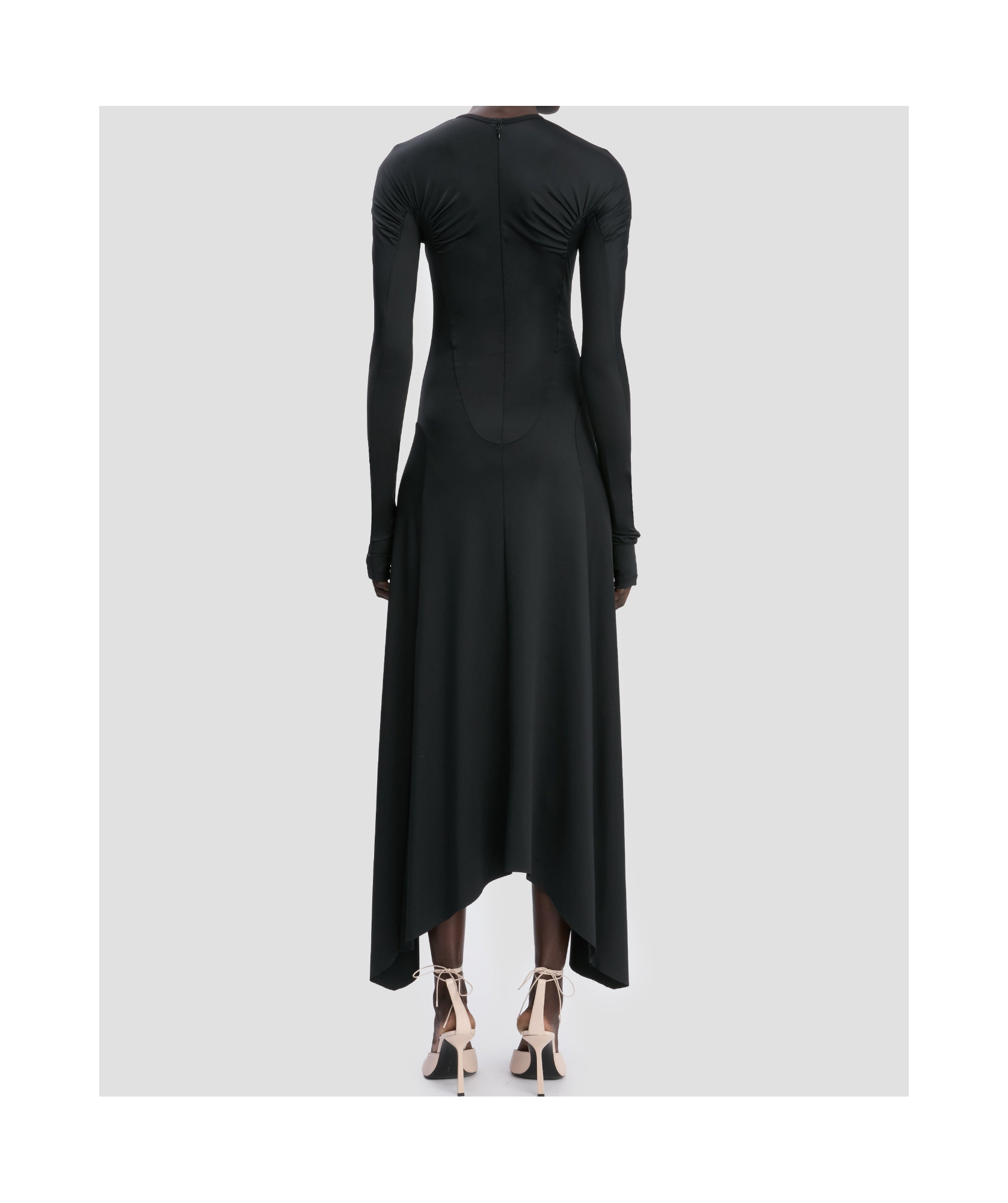 Victoria Beckham Long Sleeve Dress Asymmetric Hem Detail In Black