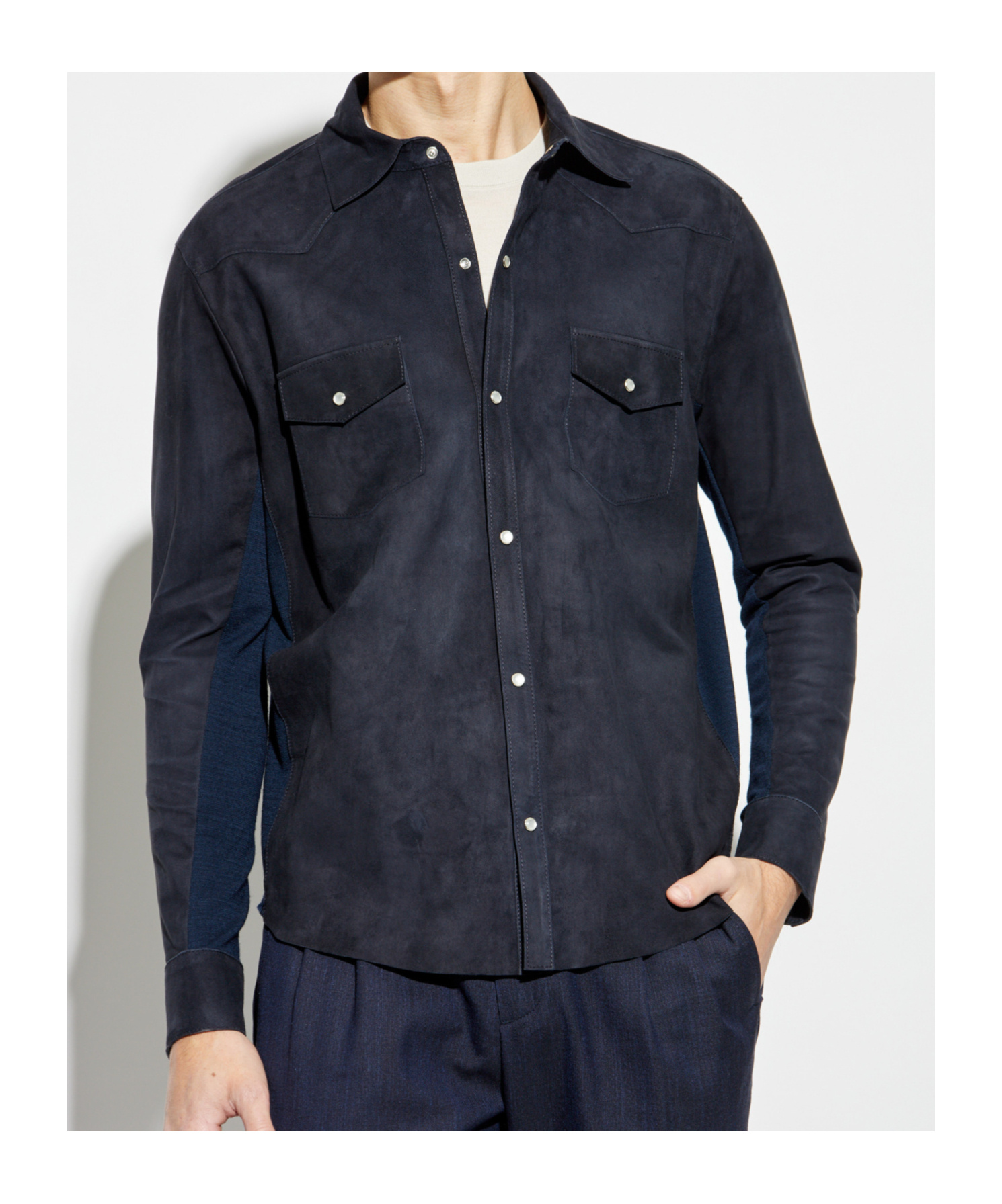 Eleventy Long-sleeved Suede Shirt In Black