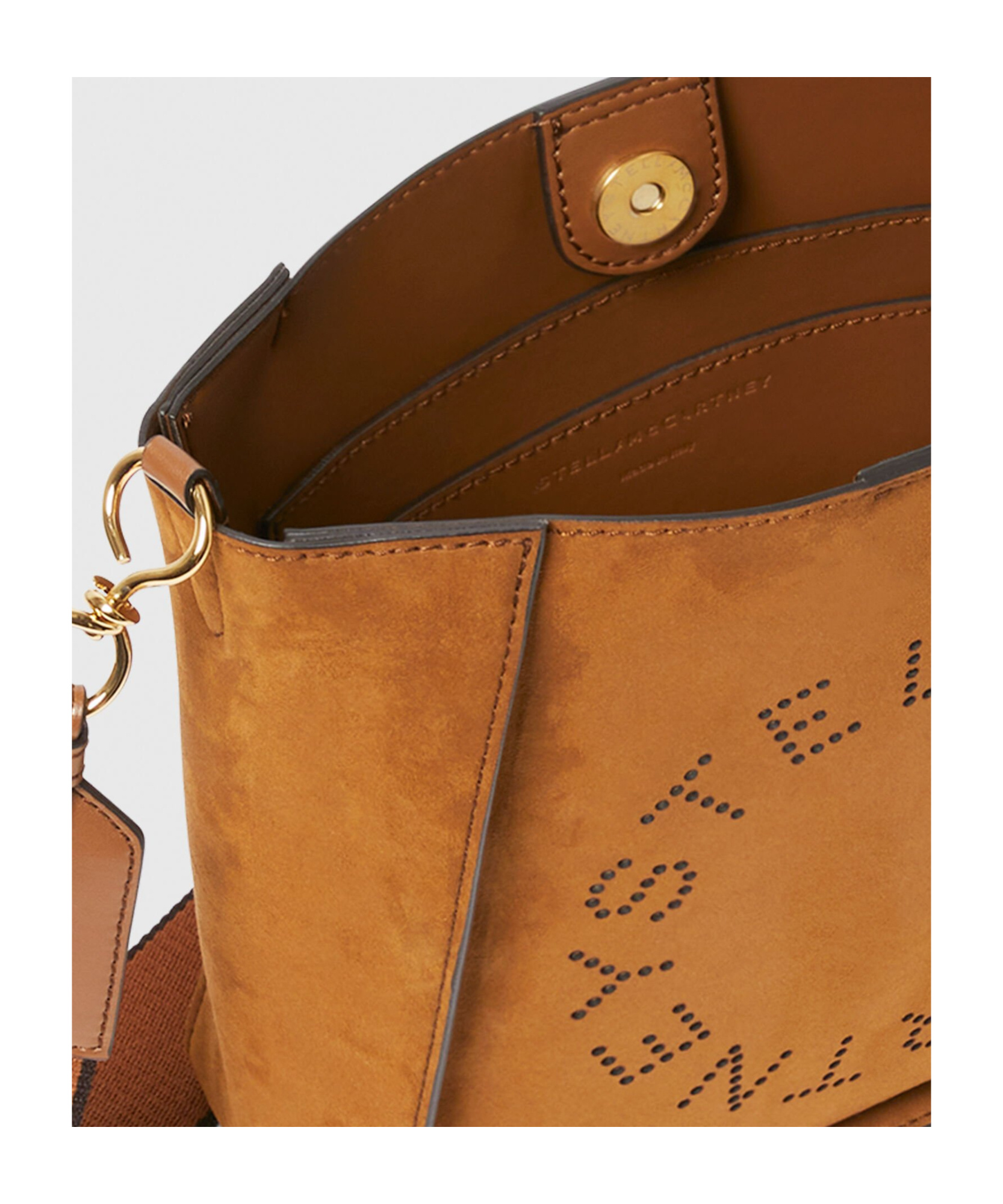 Stella Mccartney Perforated Logo Square Crossbody Bag In Brown