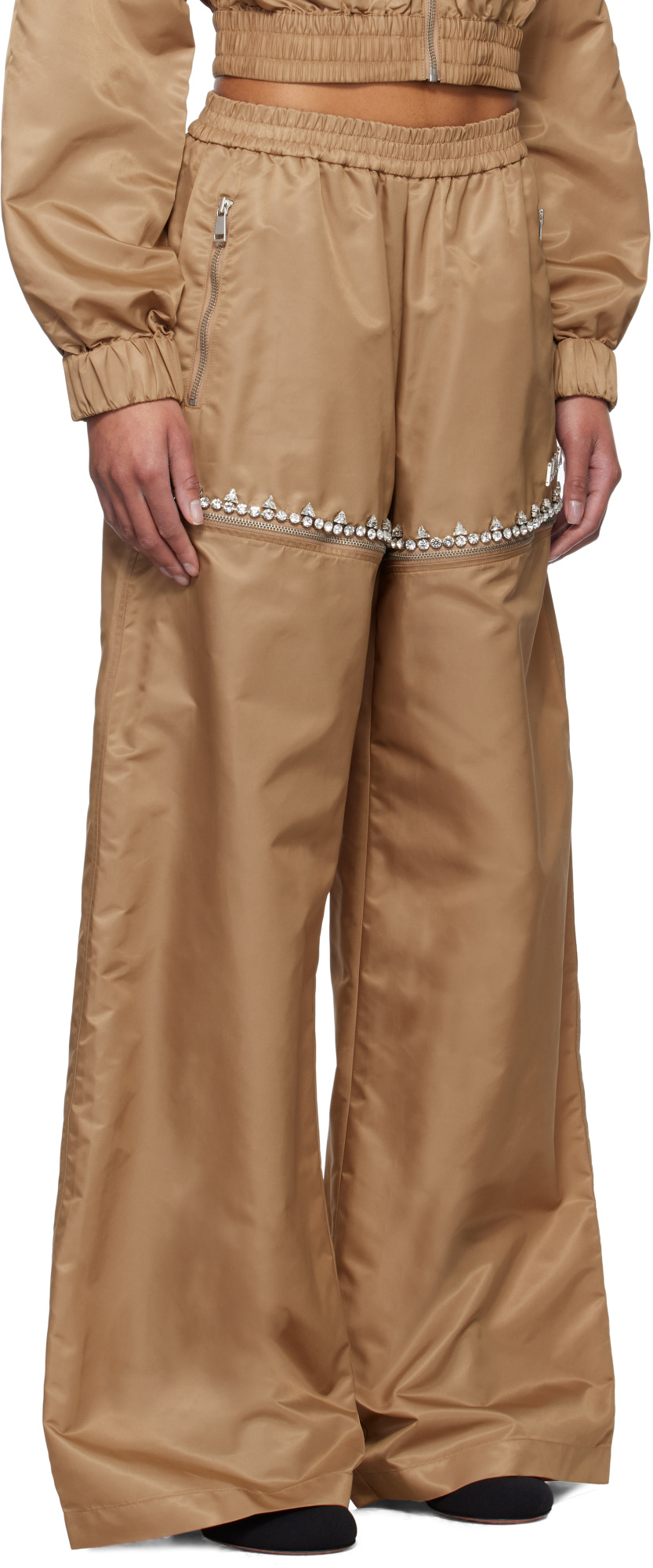 Shop Area Crystal Slit Track Pants In Brown