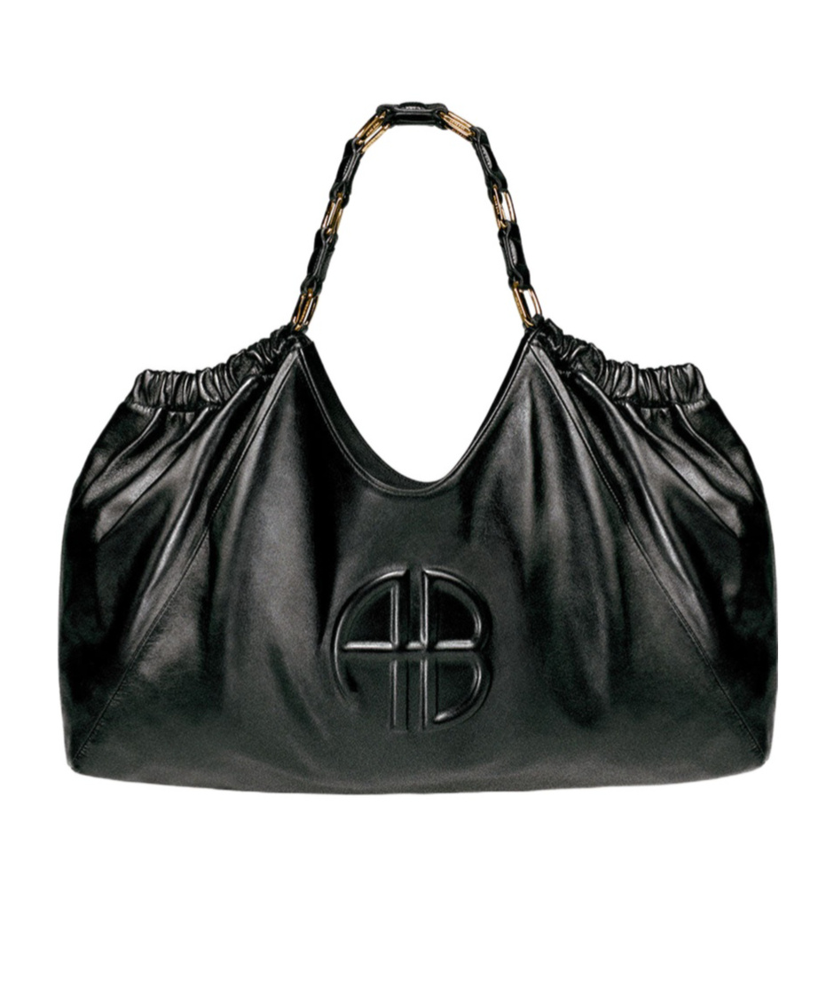 Shop Anine Bing Logo-embossed Leather Tote Bag In Black