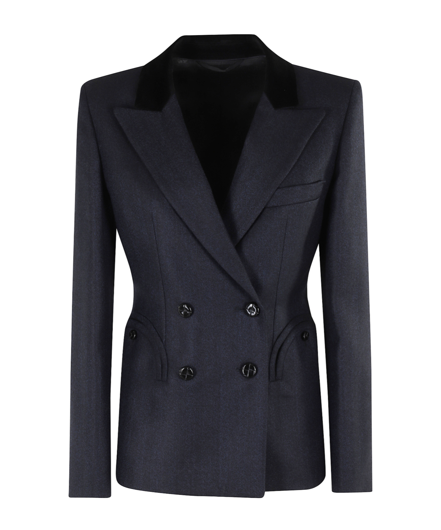 Blazé Milano Trimmed-collar Double-breasted Blazer In Blue