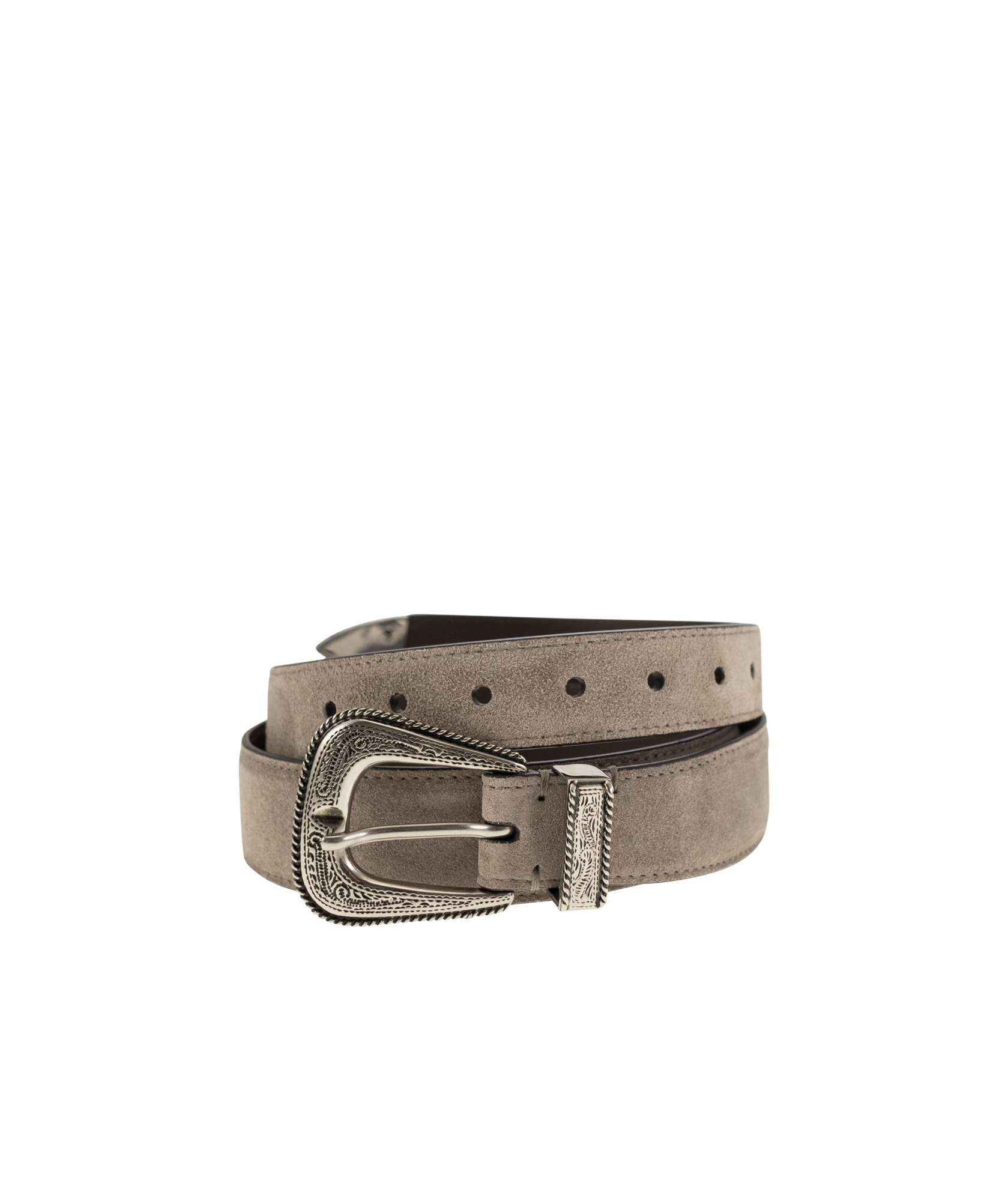 Brunello Cucinelli Inverted Leather Belt With Machined Buckle And Toecap In Gray
