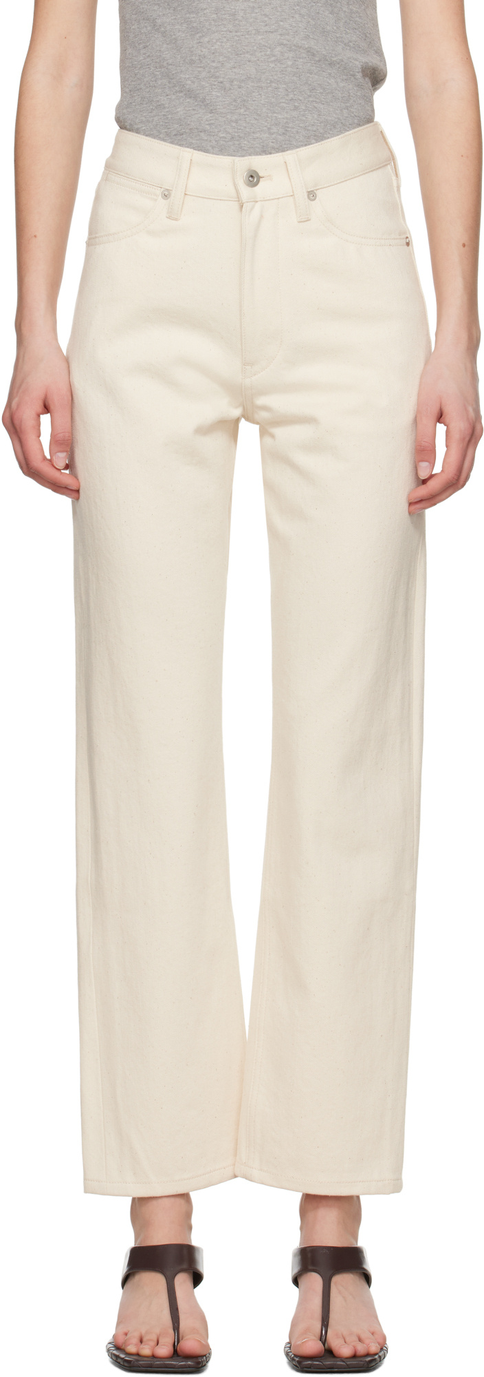 Jil Sander Japanese Denim Jeans With Rivet Accents In Neutral