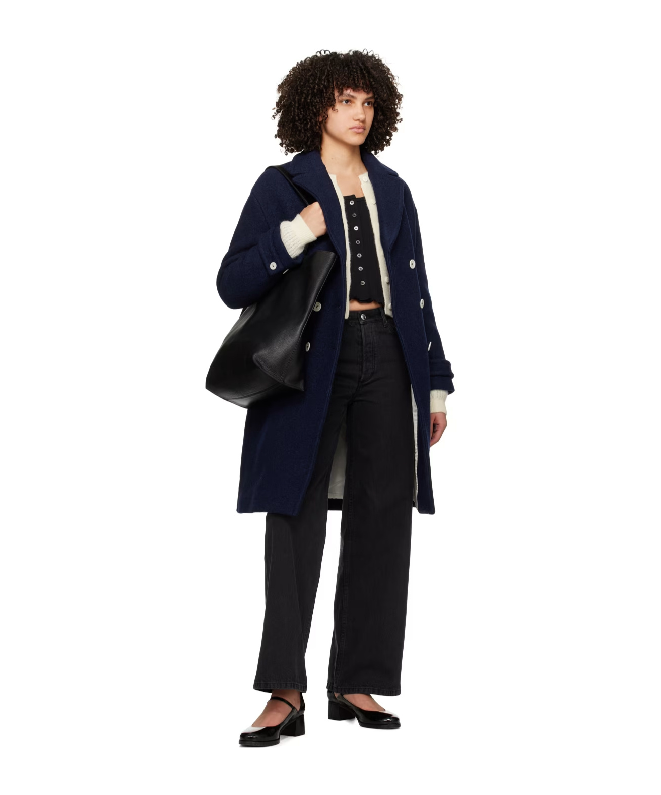 Apc Double-breasted Coat In Black