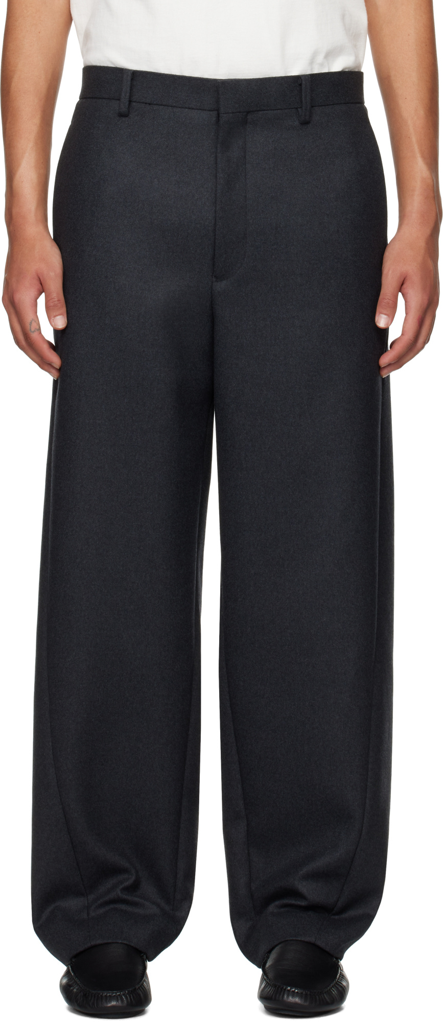 Auralee Gray Light Melton Trousers In Black
