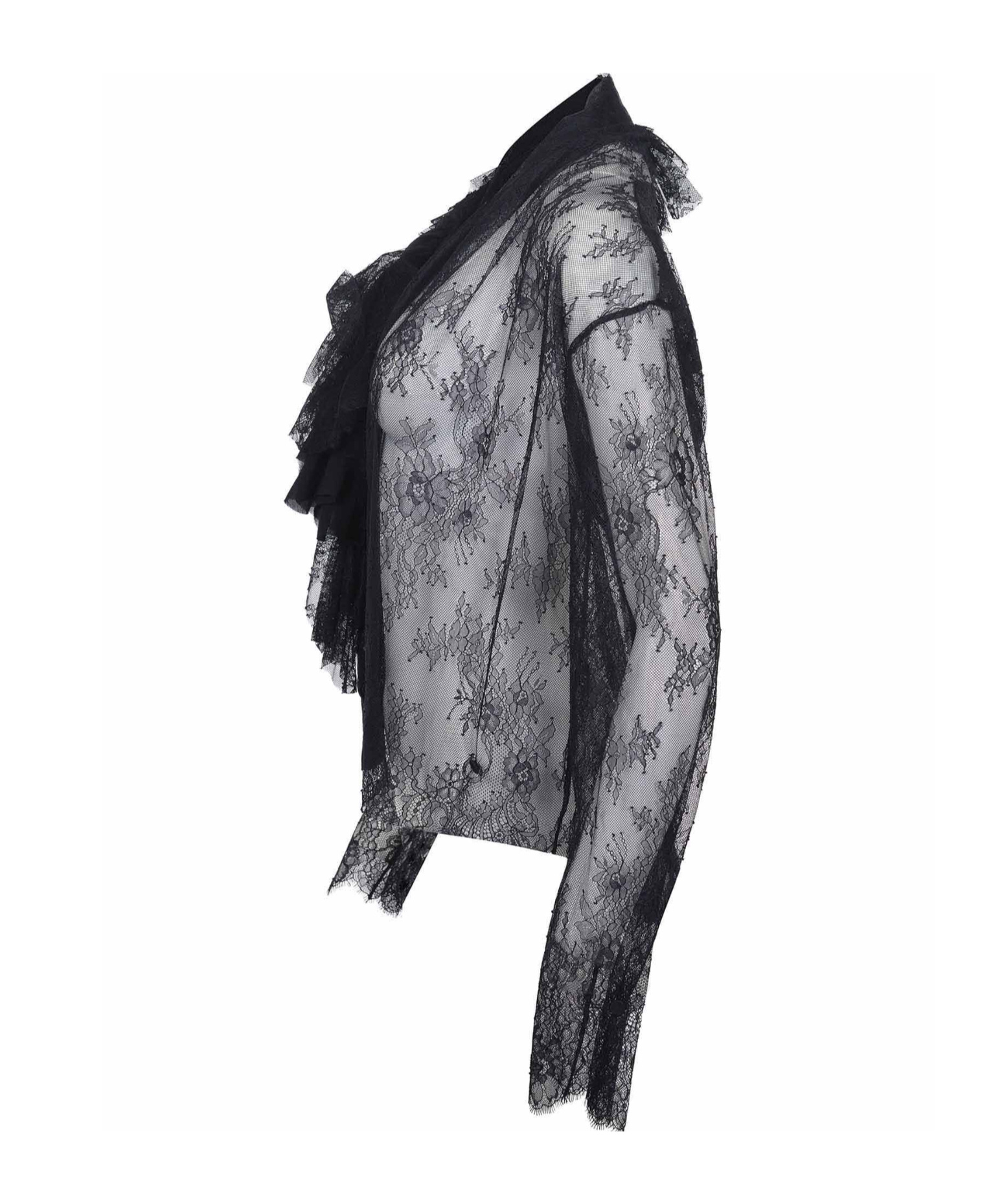 Alberta Ferretti Ruffled Laced Shirt In Black