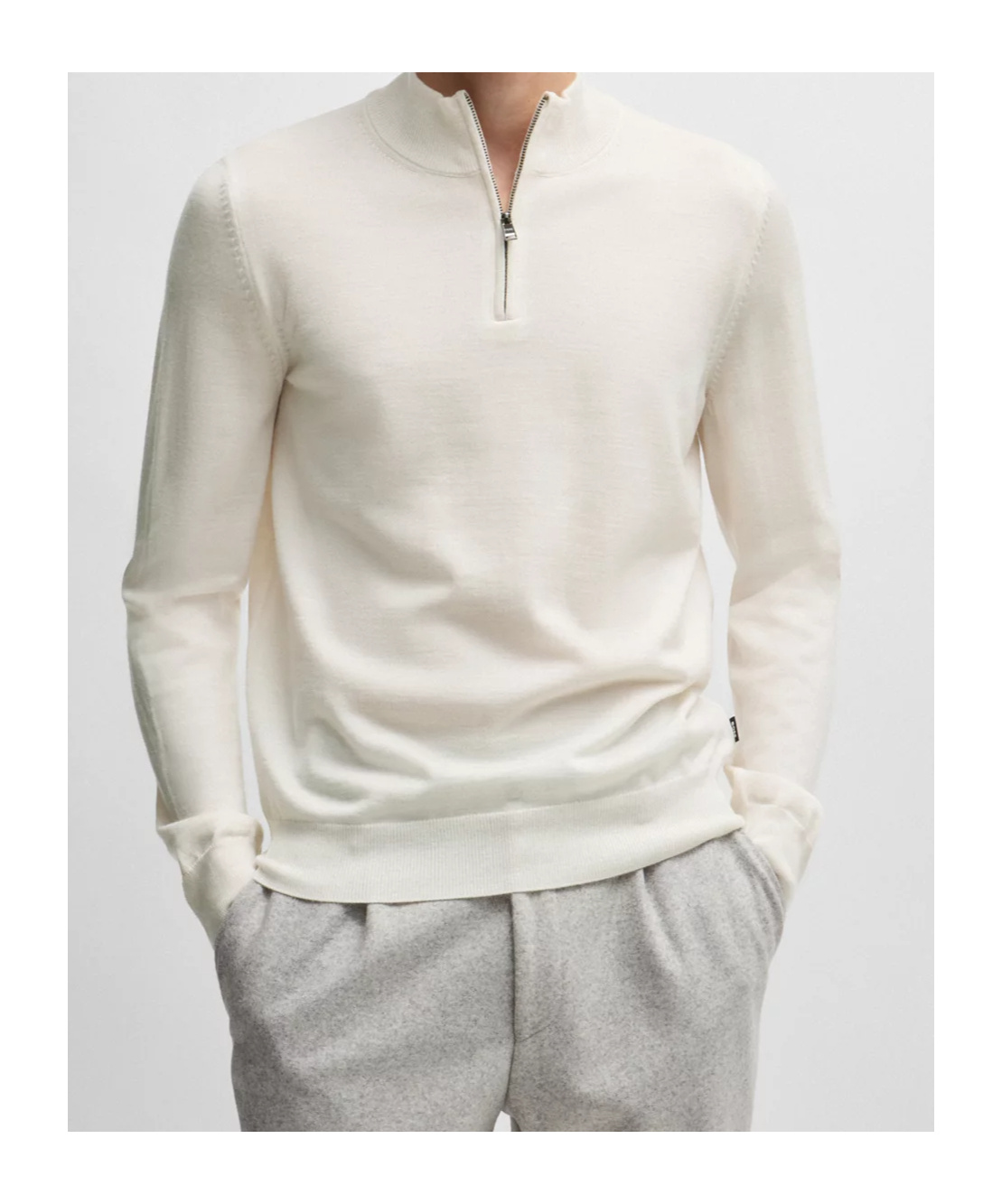 HUGO BOSS ZIP-NECK SWEATER IN VIRGIN WOOL
