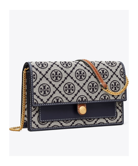Tory Burch T Monogram Chain Wallet In Gray