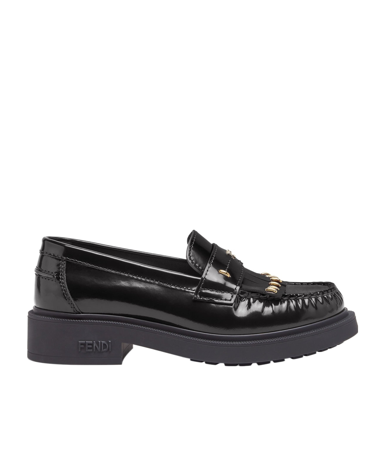 Fendi Leather Loafers With Fringed Moccasin Stitching In Black