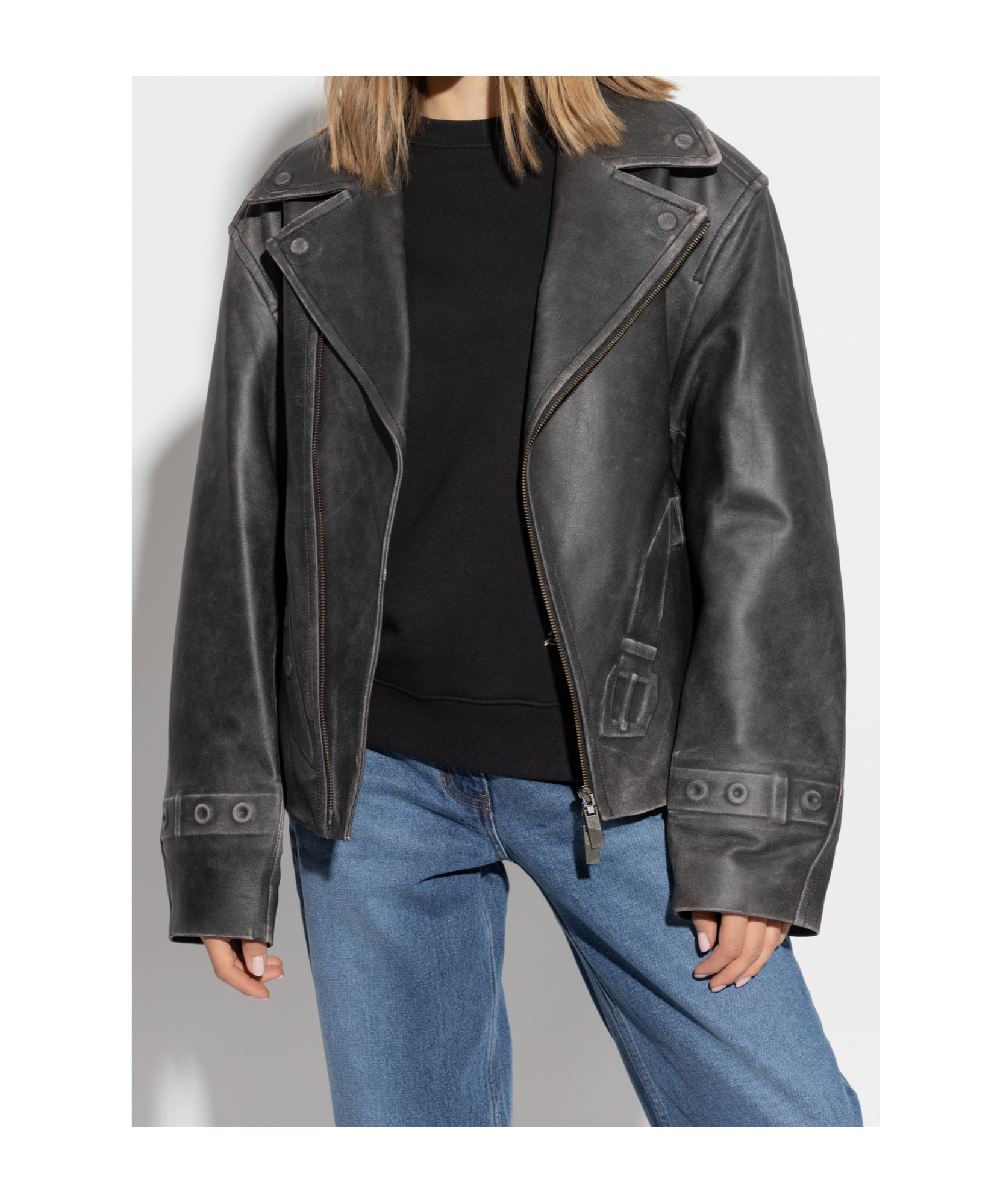 Ader Error Long-sleeved Leather Jacket In Black