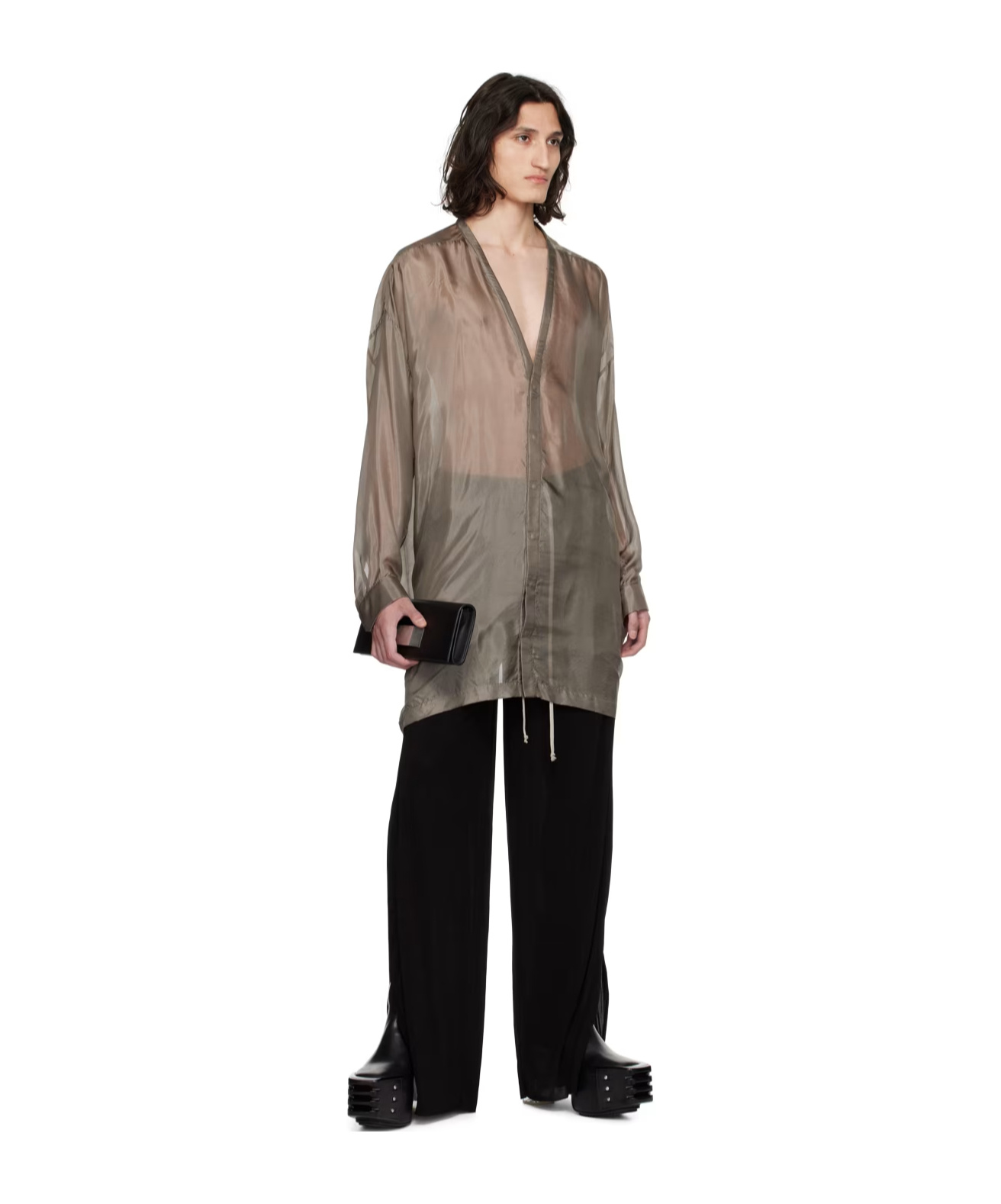 Rick Owens Lido Larry Silk Shirt In Gray