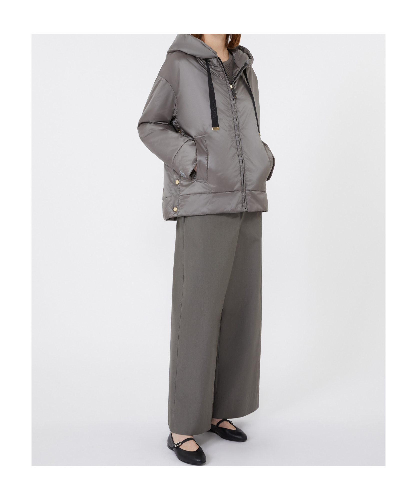 Max Mara Padded, Hooded Jacket In Water-repellent Canvas In Gray