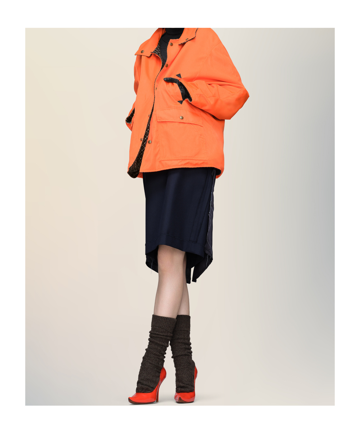 Maison Margiela Womens Orange Fluo Black Check Relaxed-fit Buttoned-collar Woven Jacket In Orange
