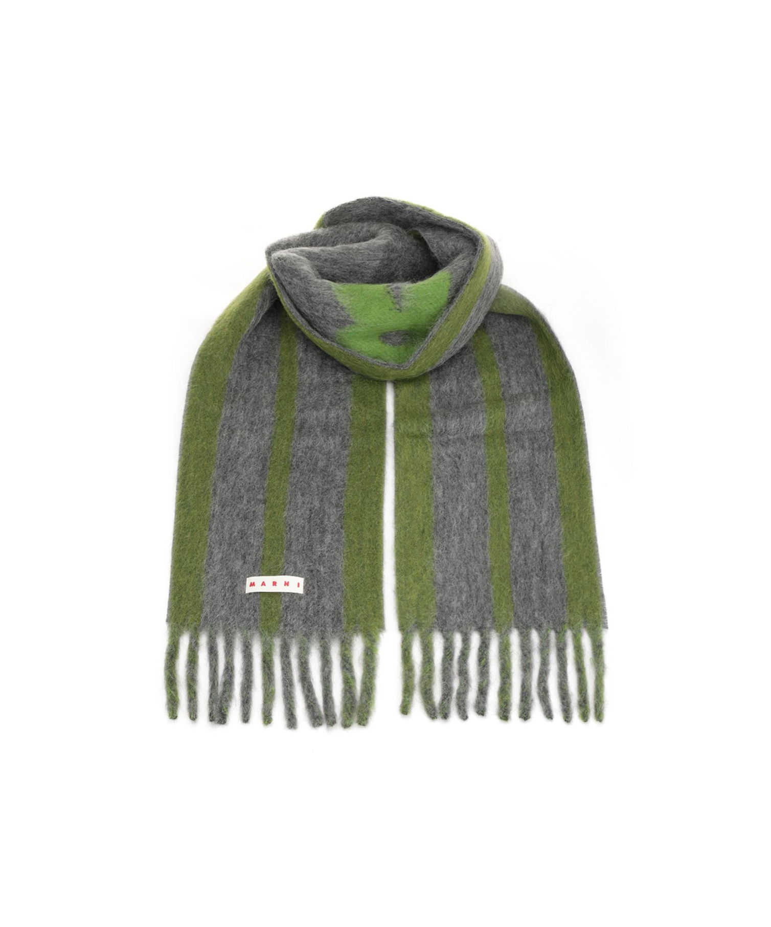 Marni Fringed Ends Striped Pattern Scarves In Gray