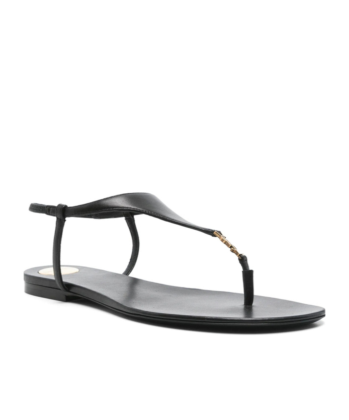 Saint Laurent Sandali Piatti Cassandre In Pelle Liscia Con Tomaia Triangolare In Black