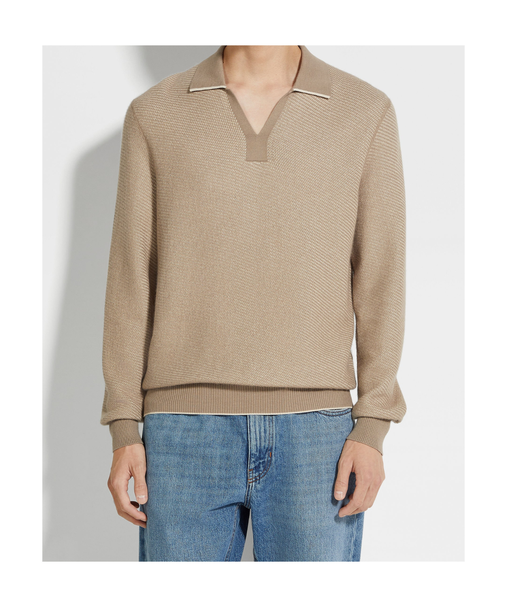 Shop Zegna Knitted Polo Shirt In Light Taupe