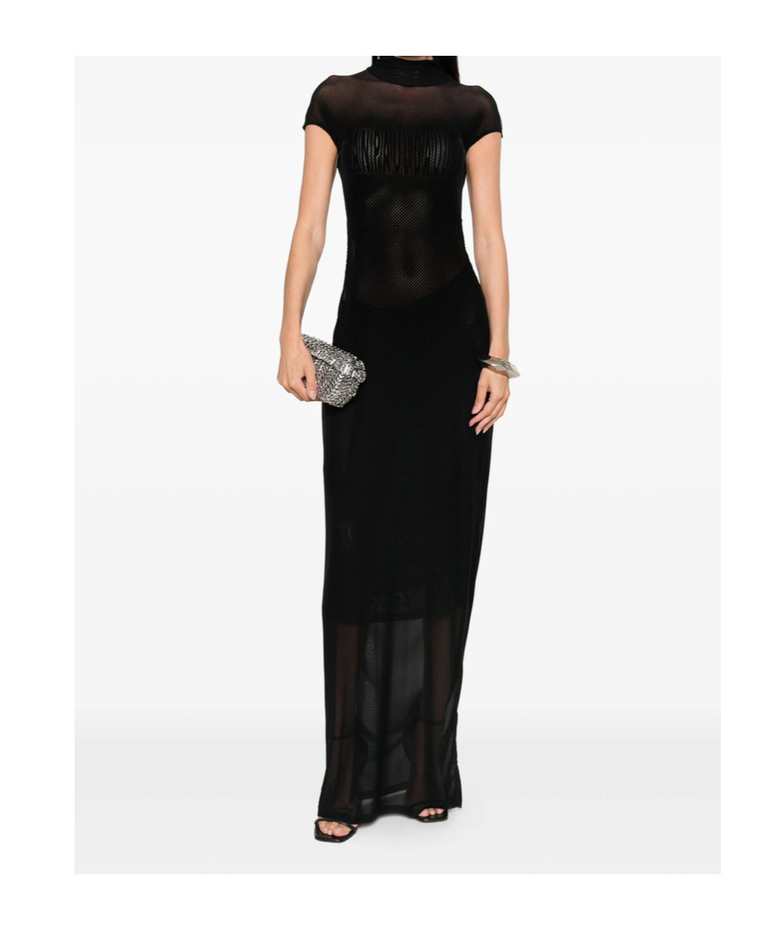 Jean Paul Gaultier Mesh-panelled Maxi Dress In Black