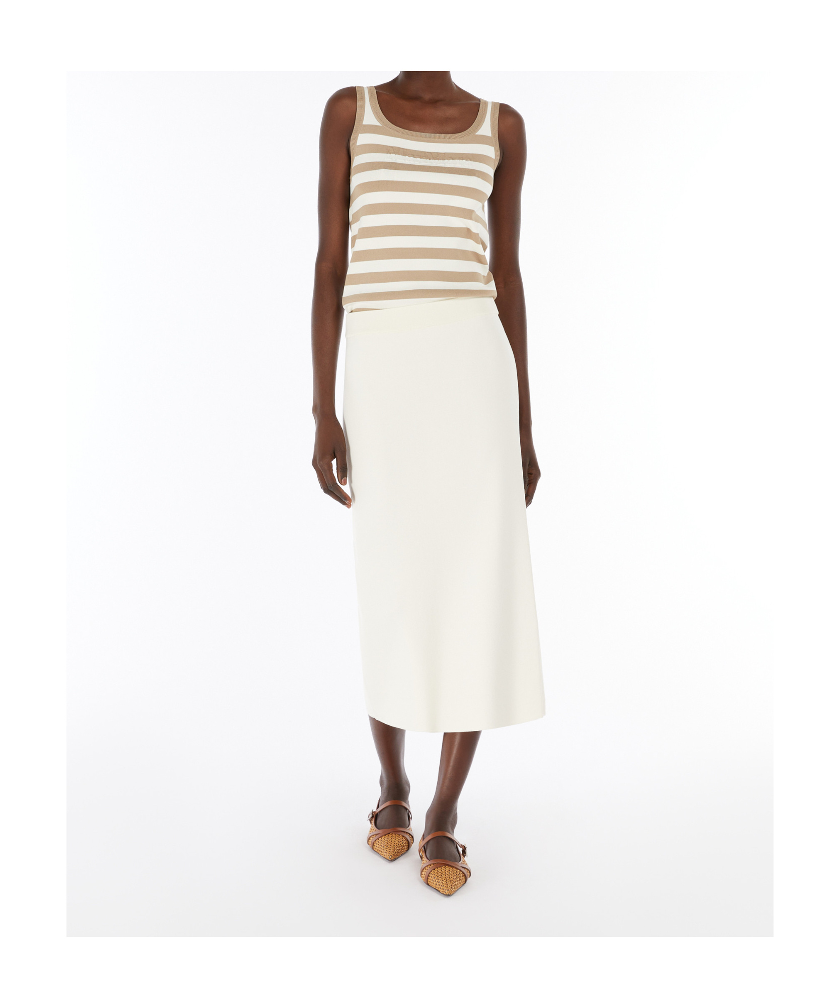 Max Mara Striped Ribbed Sleeveless Viscose Blend Top In Pink