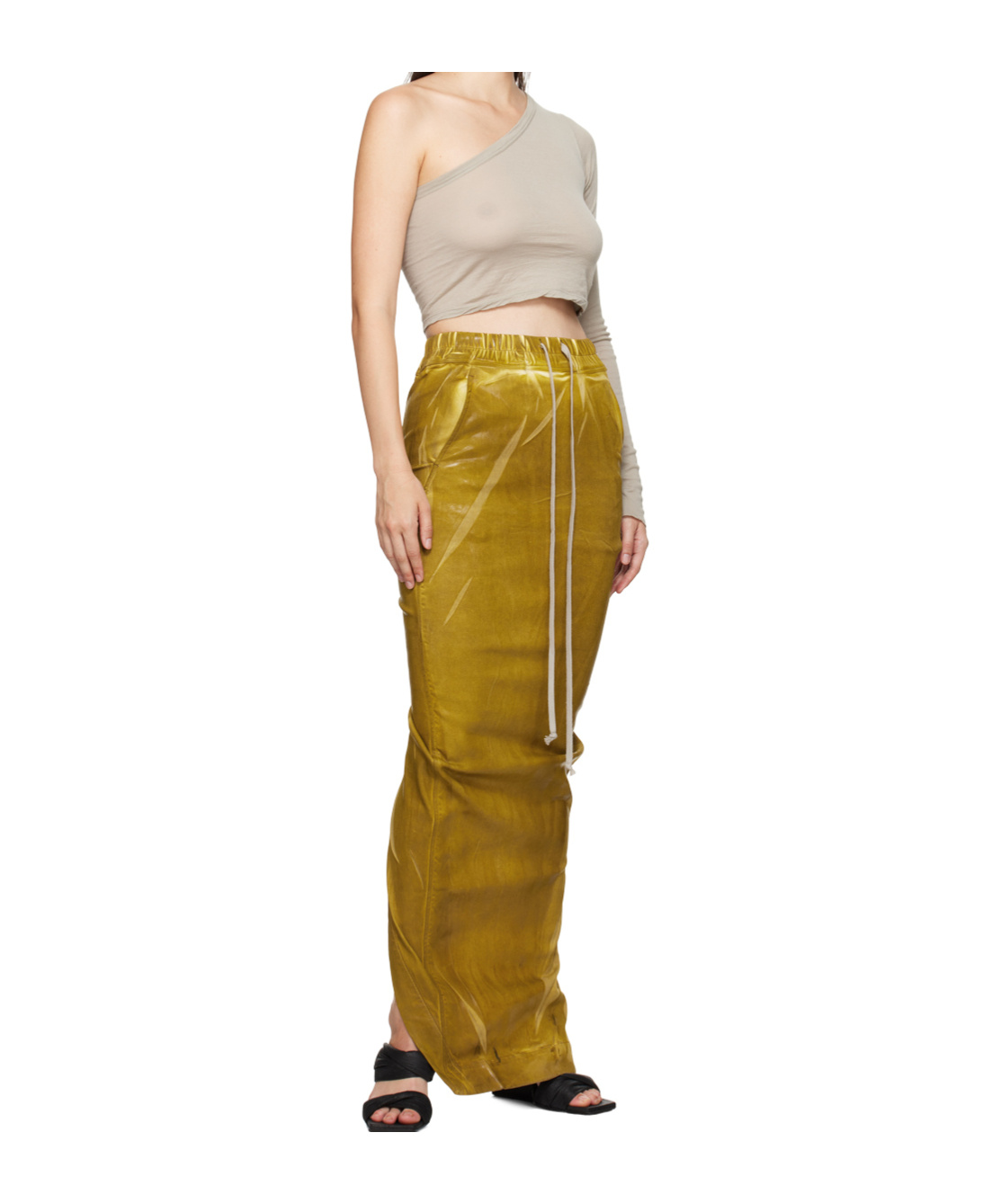 Rick Owens Drkshdw Yellow Porterville Pull On Pillar Denim Maxi Skirt In Yellow