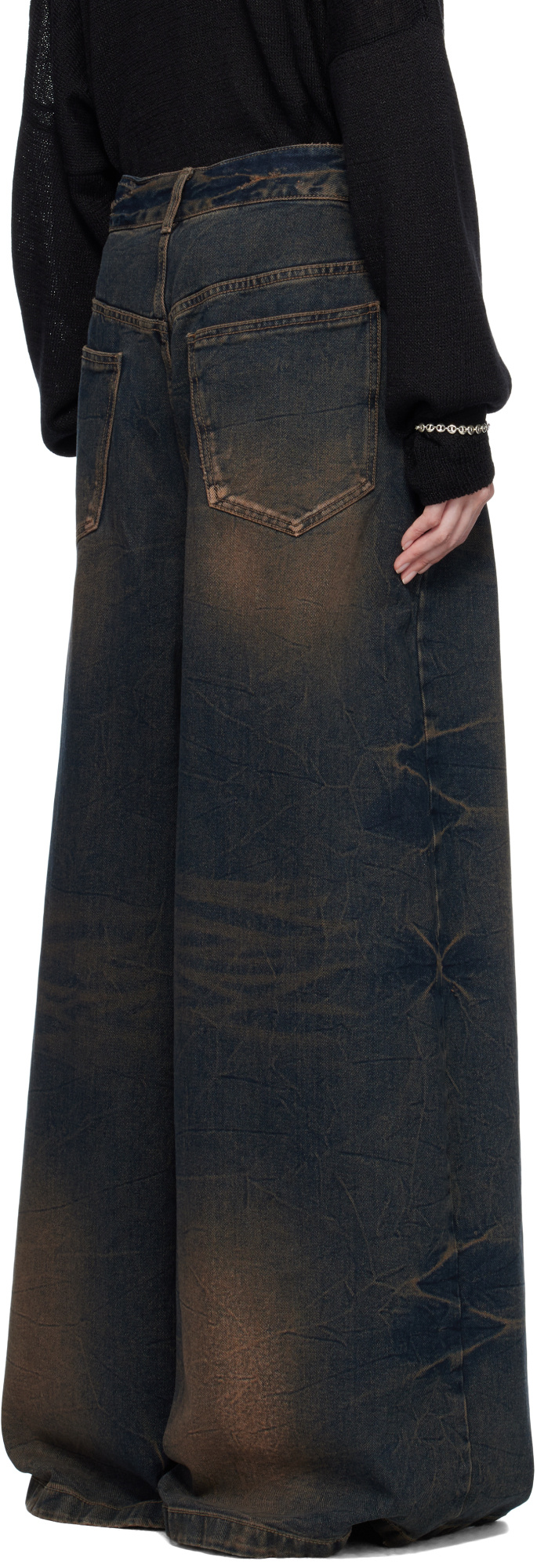 Juunj Blue Washed Denim Wide Jeans In Blue