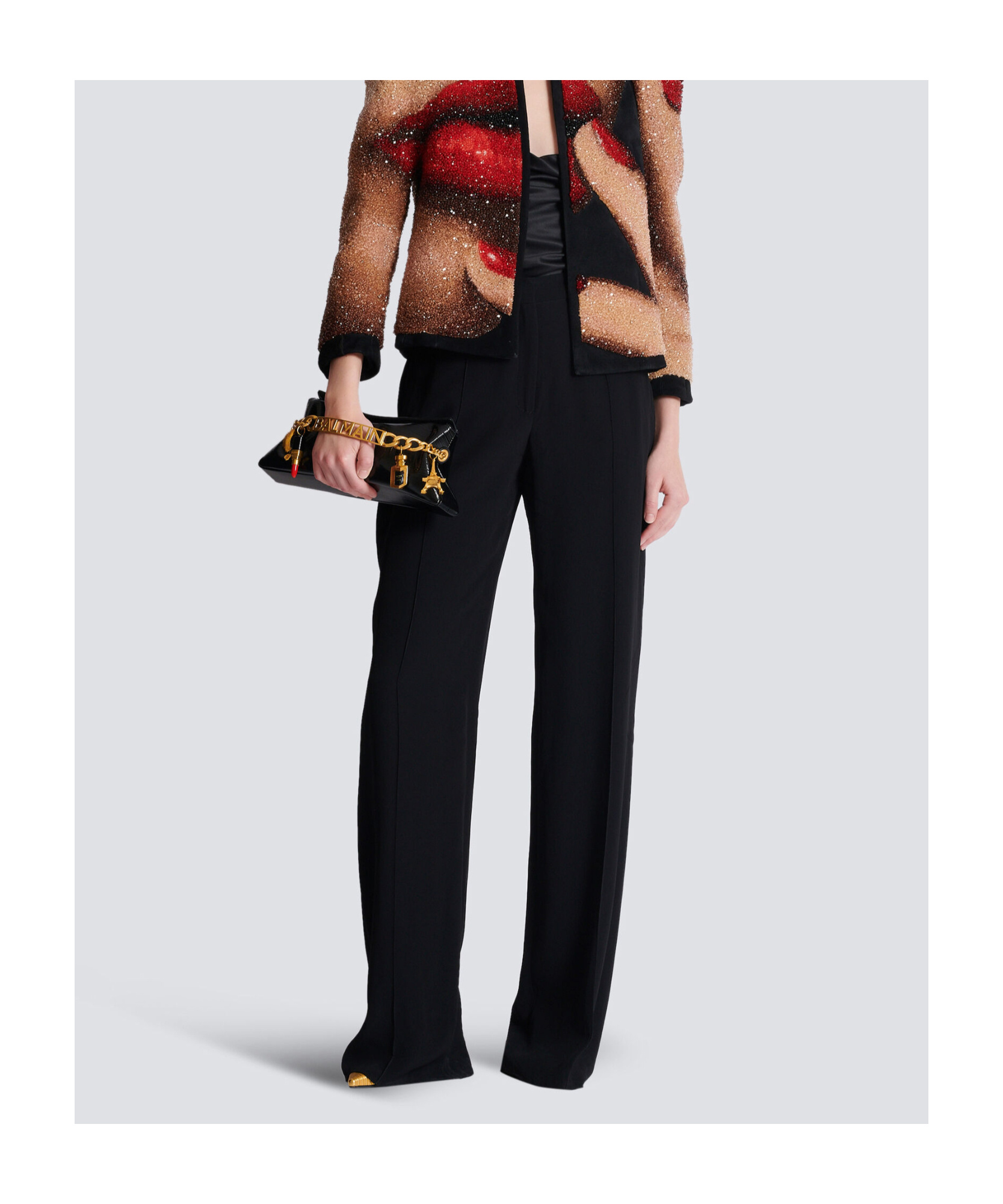 Balmain Wool Trousers With Front Pleats And Wide Leg In Black
