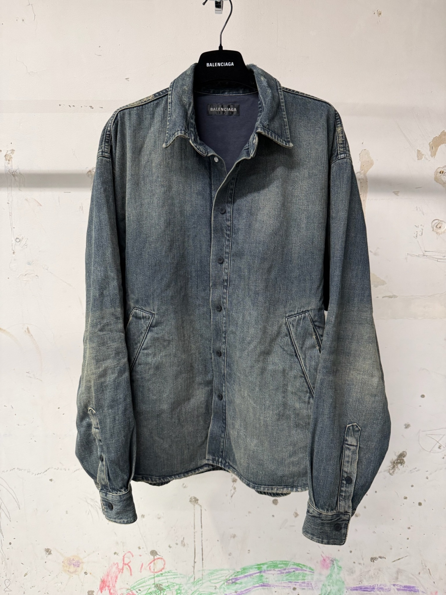 Balenciaga Denim Overshirt In Blue