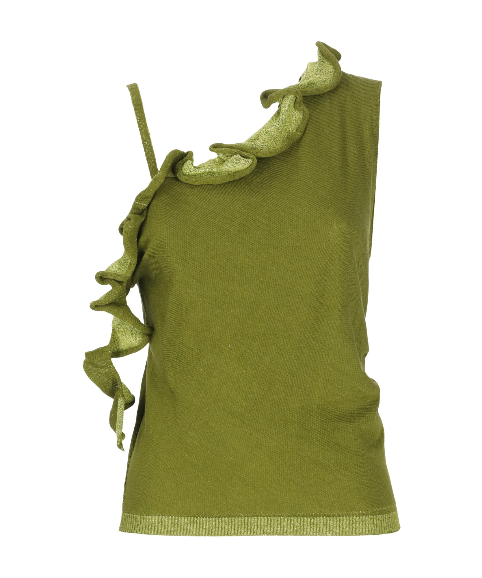 Dries Van Noten Ruffle Detailed Knitted Top In Green