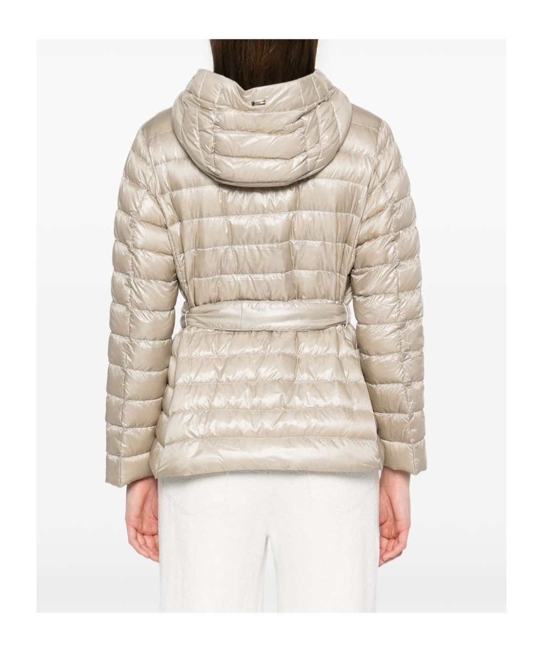 Herno Hooded Belted Waist Puffer Jacket In Neutral